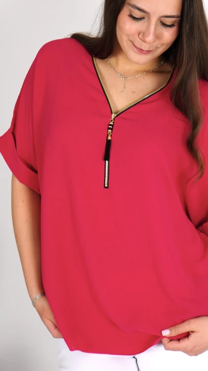 Bluzka Damska Krótki Rękaw Malinowa TREVITA V1.4.JPG