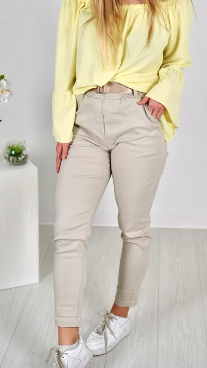 Spodnie Damskie z Paskiem Beżowe GNIEVI V2.5.JPG