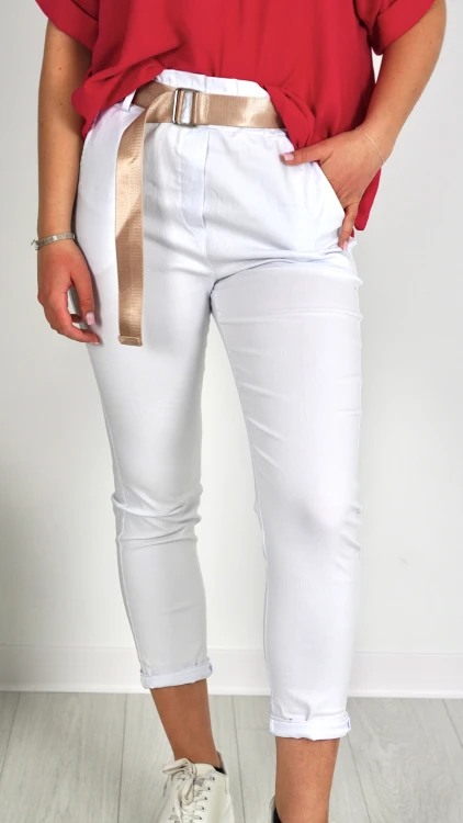 Spodnie Damskie z Paskiem Białe GNIEVI V1.3.JPG