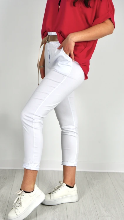 Spodnie Damskie z Paskiem Białe GNIEVI V1.4.JPG