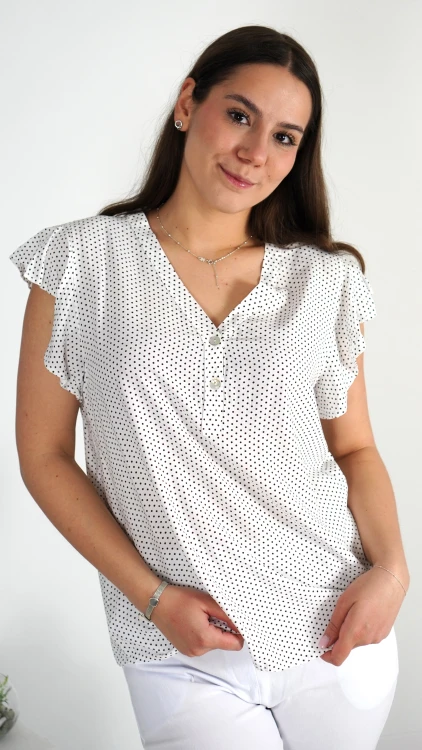 Bluzka Damska Biała w Groszki BASIO V1.3.JPG