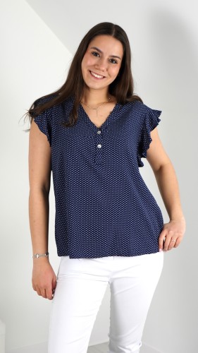 Bluzka Damska Granatowa w Groszki BASIO V2.1.JPG