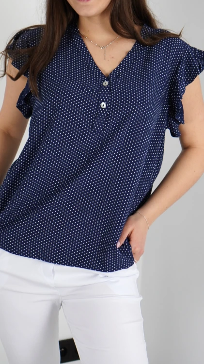 Bluzka Damska Granatowa w Groszki BASIO V2.2.JPG