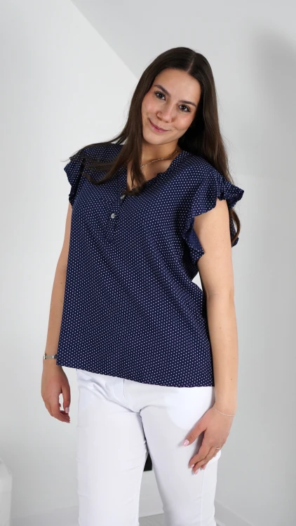 Bluzka Damska Granatowa w Groszki BASIO V2.3.JPG