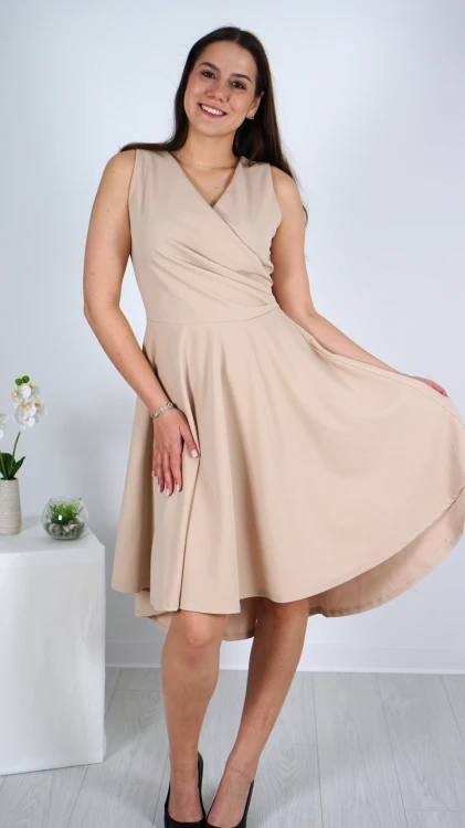 Sukienka Kopertowa Rozkloszowana Beżowa ADELY V4.1.JPG