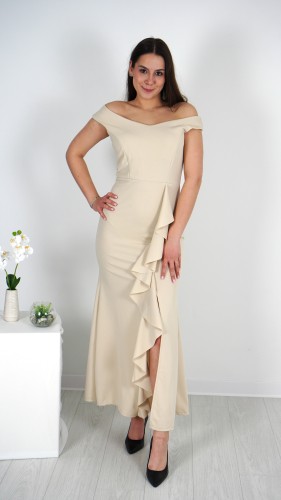 Sukienka Elegancka z Falbaną Beżowa MERMIO V1.1.JPG