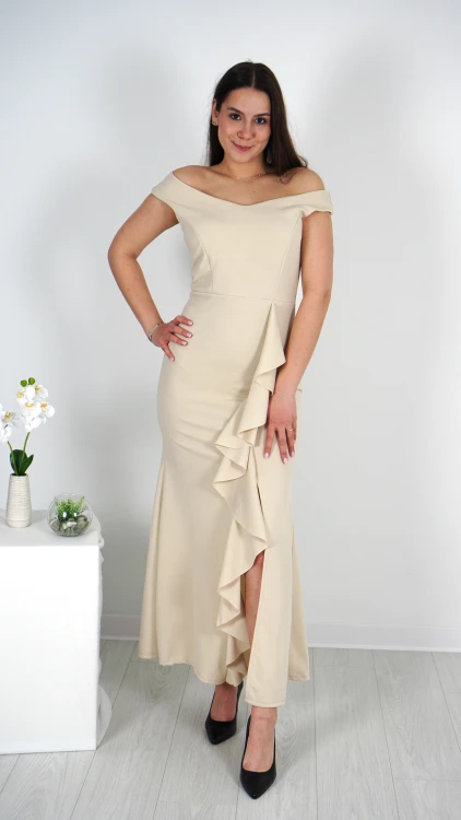 Sukienka Elegancka z Falbaną Beżowa MERMIO V1.1.JPG