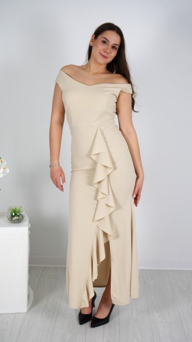 Sukienka Elegancka z Falbaną Beżowa MERMIO V1.2.JPG