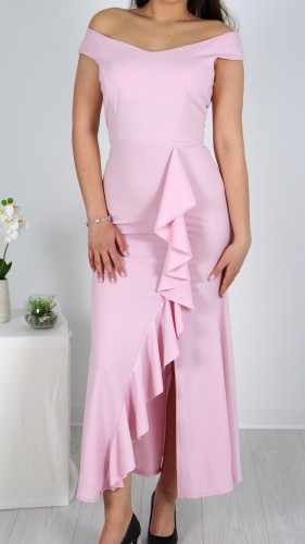 Sukienka Elegancka z Falbaną Różowa MERMIO V3.1.JPG