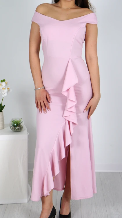 Sukienka Elegancka z Falbaną Różowa MERMIO V3.1.JPG