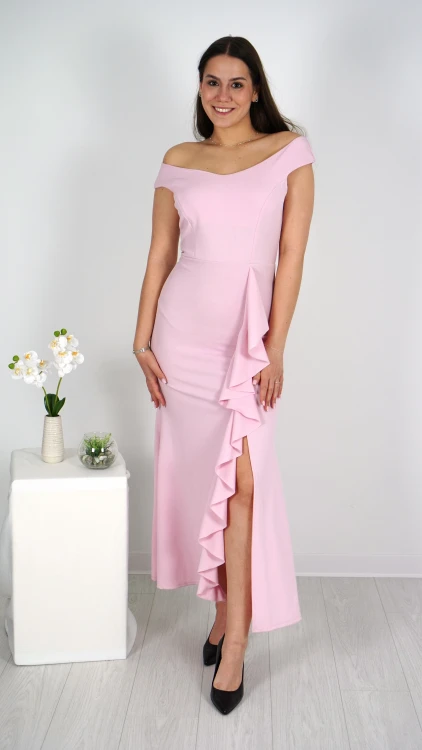 Sukienka Elegancka z Falbaną Różowa MERMIO V3.2.JPG