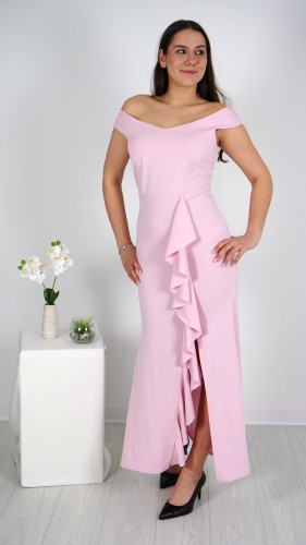 Sukienka Elegancka z Falbaną Różowa MERMIO V3.3.JPG