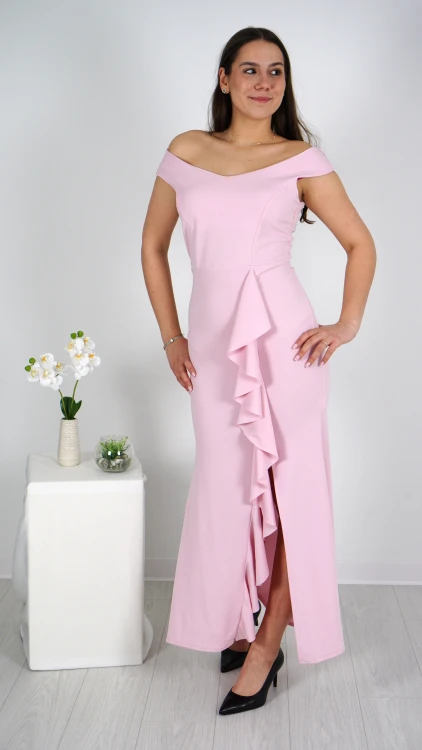 Sukienka Elegancka z Falbaną Różowa MERMIO V3.3.JPG