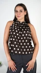 Bluzka Halter Brązowa w Kropki BLARINA