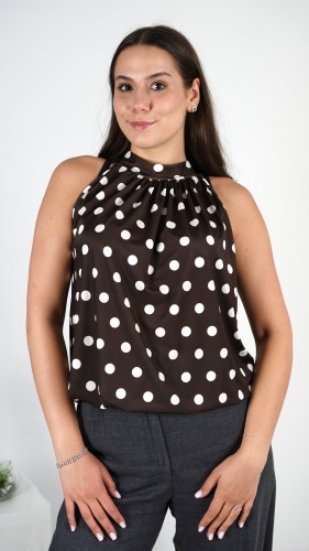 Bluzka Halter Brązowa w Kropki BLARINA V1.1.JPG