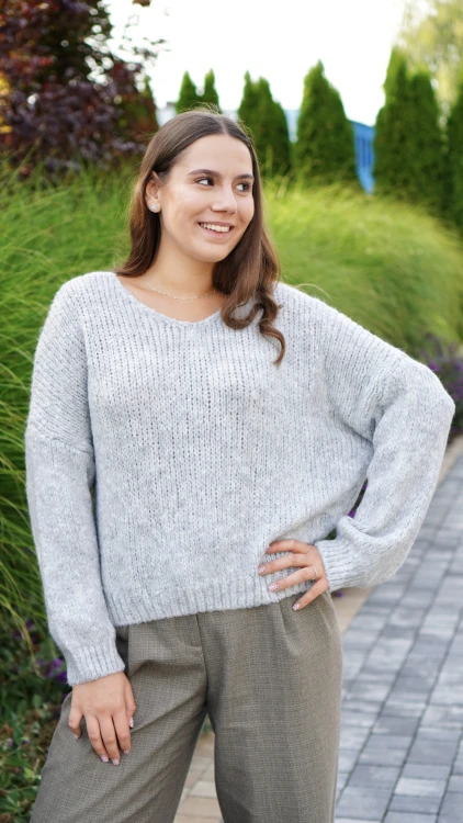 Sweter Damski Oversize Szary PIRIA V4.2.JPG