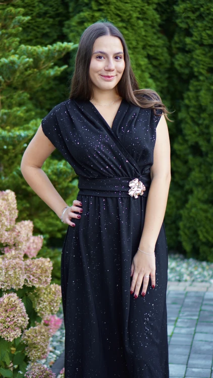 Długa Sukienka Błyszcząca Czarna PERIONA V8.4.JPG